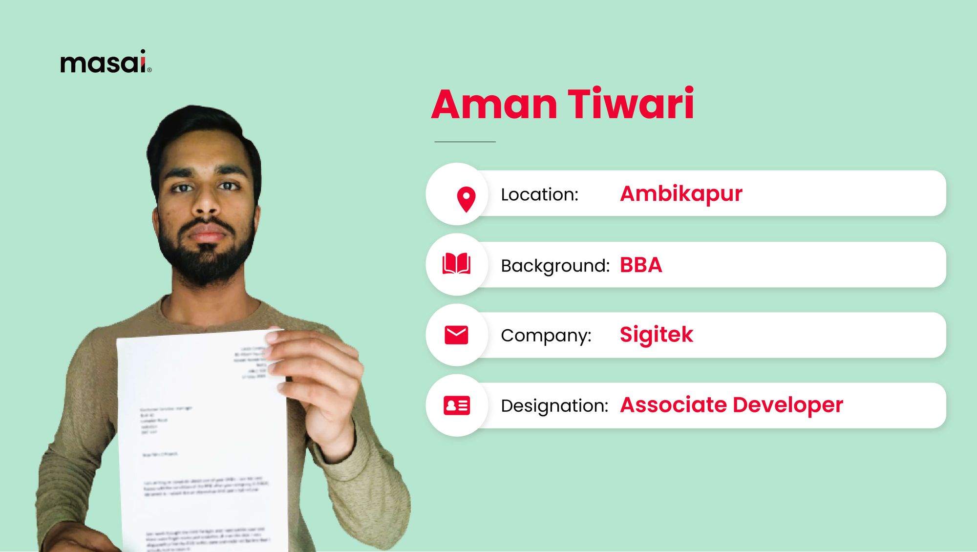 Aman Tiwari- A Masai graduate now working at Sigitek as a Associate Developer