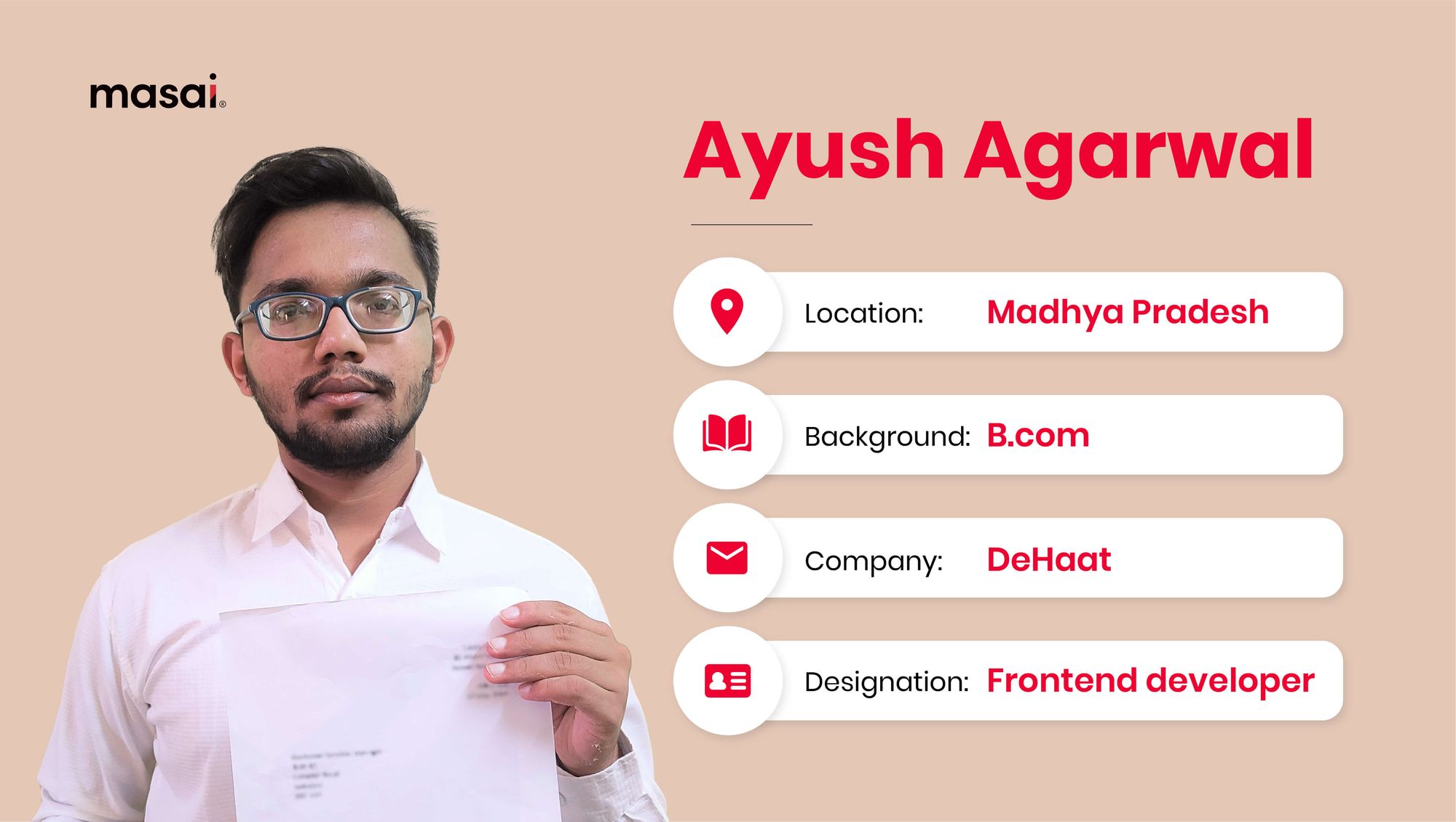 Ayush Agarwal- A Masai graduate now working at DeHaat