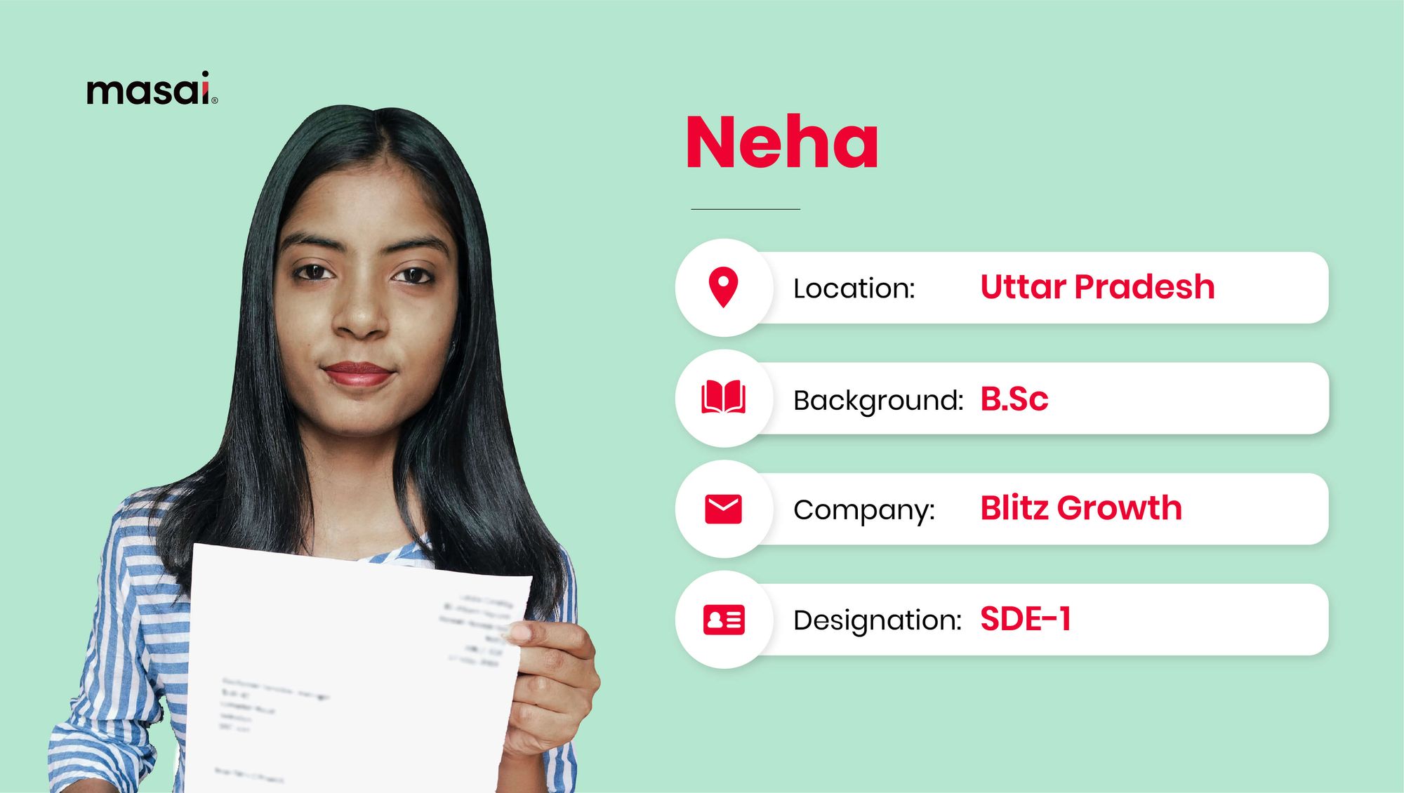 Neha - A Masai graduate now working at Blitz Growth as SDE-1