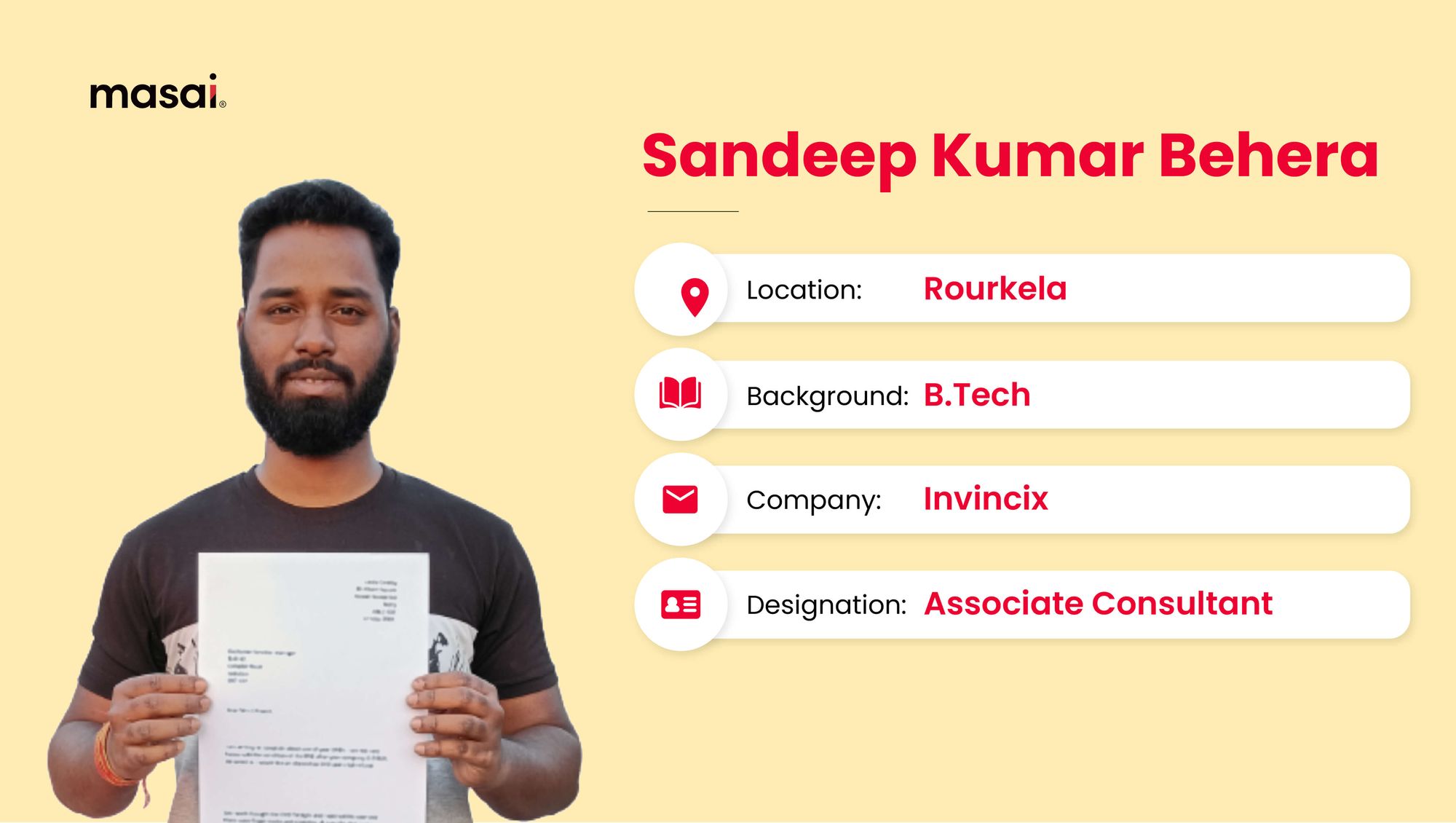 Sandeep Kumar - A Masai graduate now working at Invincix 