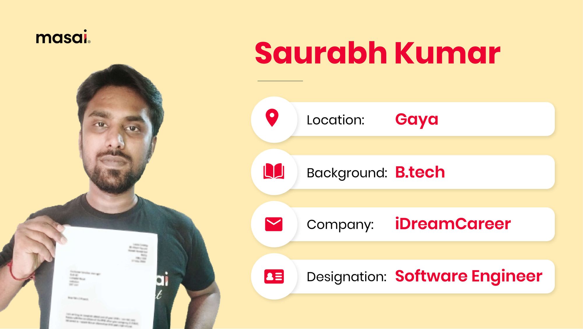 Saurabh Kumar - A Masai graduate now working as a Software Engineer 