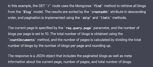 Screenshot of ChatGPT's explanation for the code