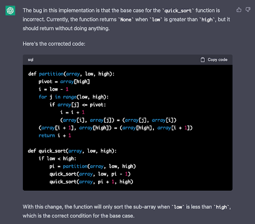 Screenshot of ChatGPT finding a bug
