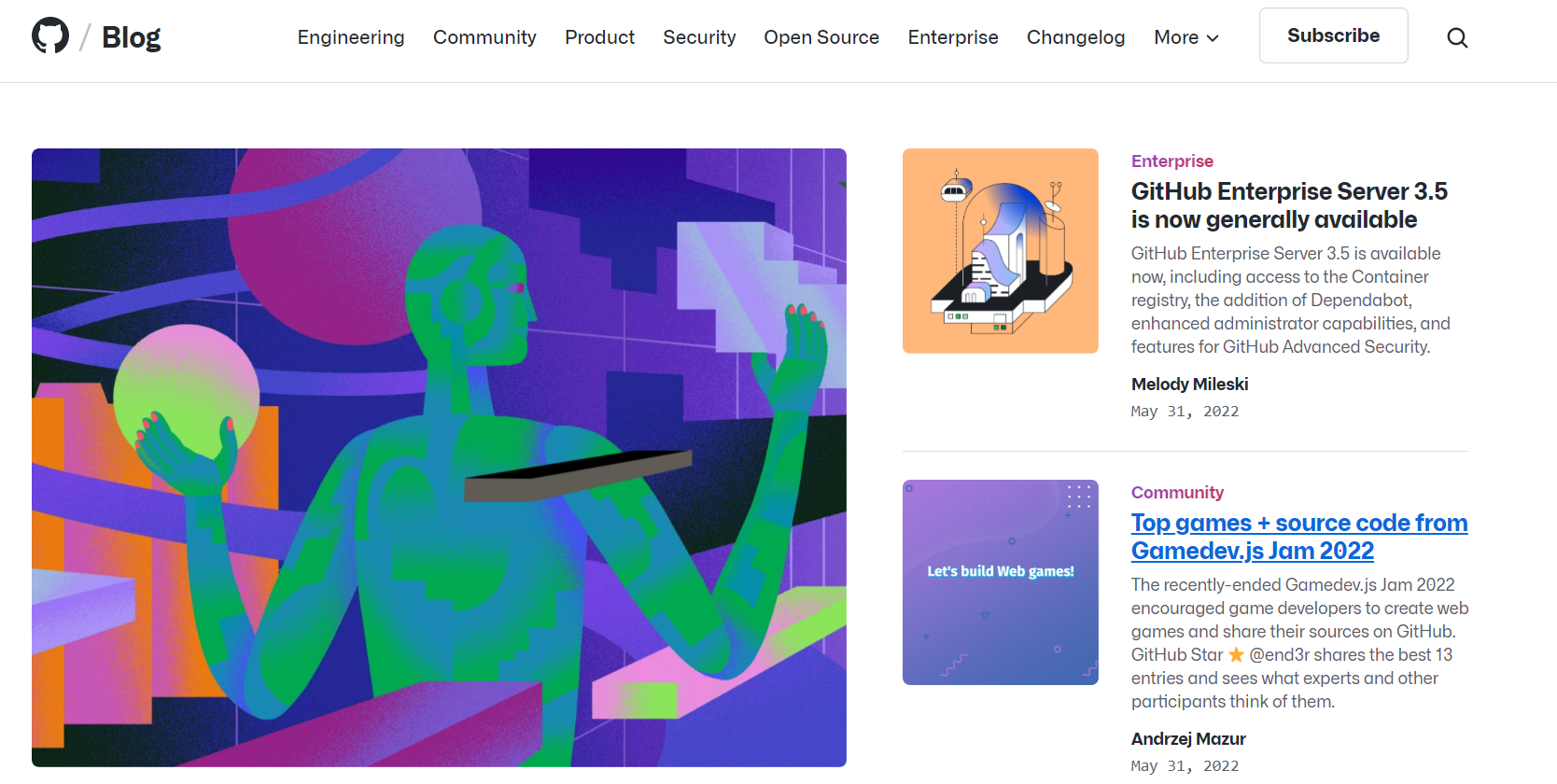 Screenshot of GitHub Blog