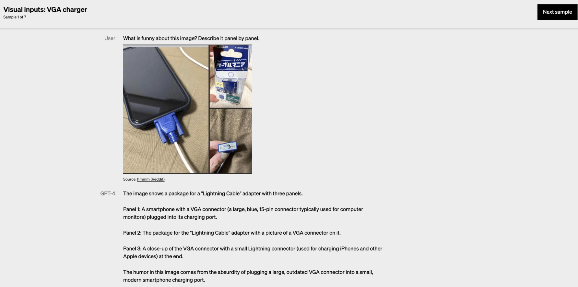 GPT-4 describing what's funny in a given image