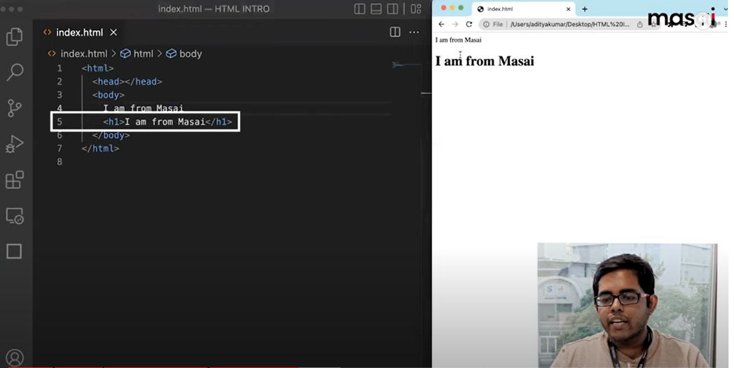 Screenshot from the video explaining Heading tags
