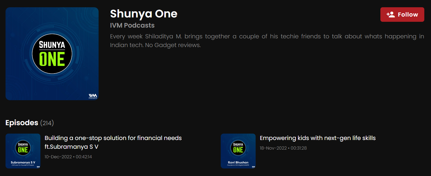 Screenshot of Shunya Podcast