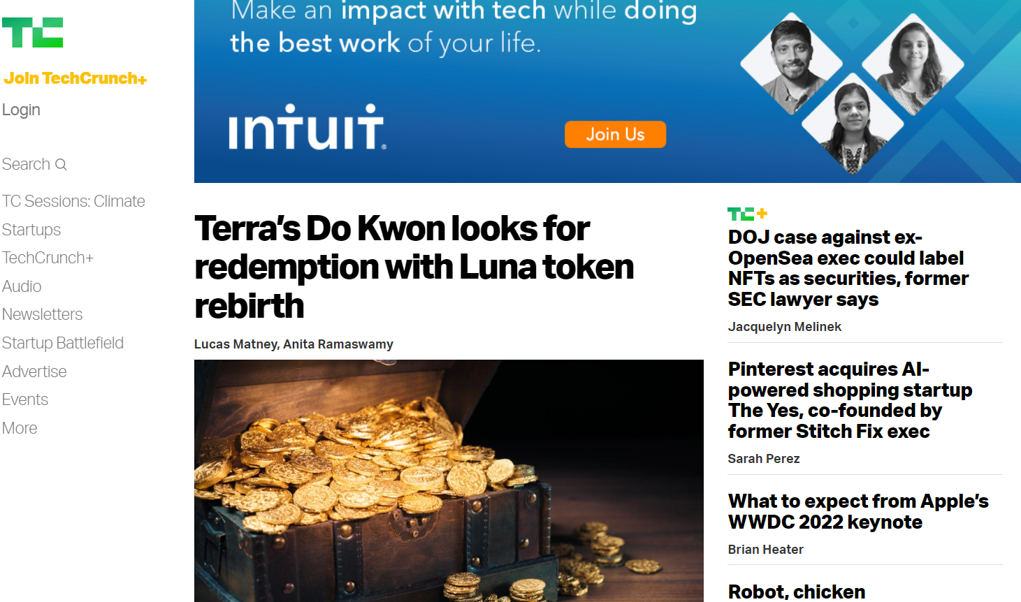 Screenshot of Tech Crunch Blog